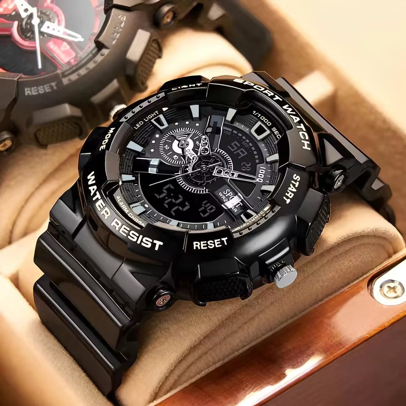 Achengy Jugend Sport Digitaluhr Männer stoßfest wasserdicht Doppel armbanduhren LED Wecker Herren uhren coole: Black
