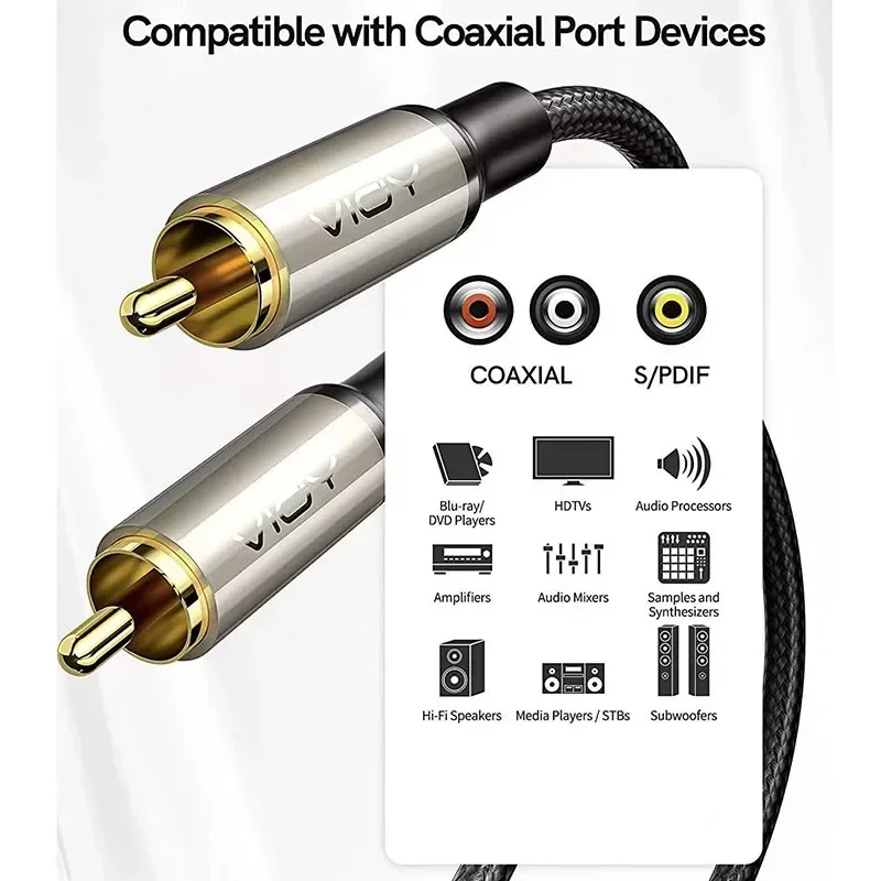 Cable de Audio Digital Coaxial para cine en casa, Cable de Subwoofer RCA macho a macho HiFi 5,1 SPDIF, Coaxial Cable de Audio estéreo para TV HD