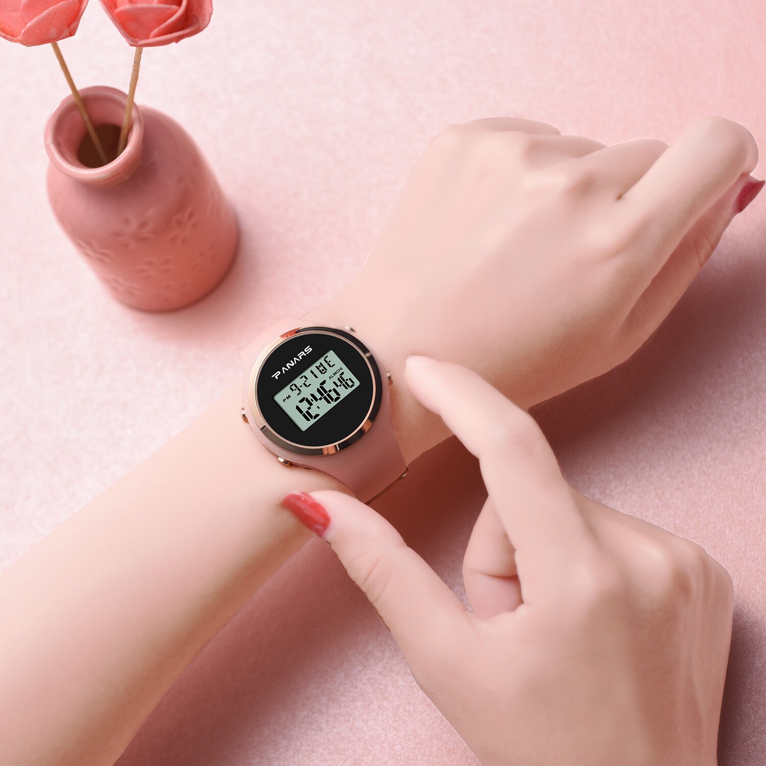 Relojes electrónicos para mujer, pulsera Digital Led de silicona, color rosa y negro, para vestido de tirantes, reloj deportivo femenino