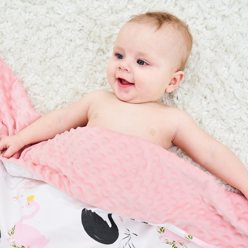 Vändbar unisex barnsmjuk babyfilt minky dot korallfleece mjuk termisk linda sängkläder set bomullsquilt