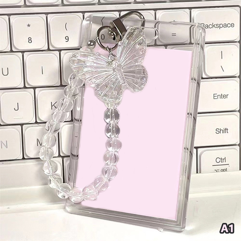 Crystal Butterfly 3-calowe akrylowe etui na karty Fotokartki Wyświetlacz Kredyt ID Karta bankowa Etui ochronne Brelok do kluczy Moda: Rose Gold