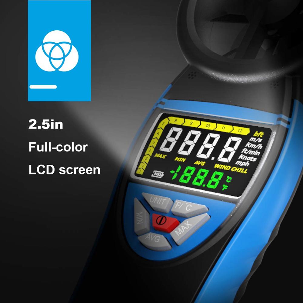BTMETER-Anemómetro Digital de mano, medidor de viento para velocidad del viento, medidor de temperatura para barcos de tiro HVAC CFM, 8805