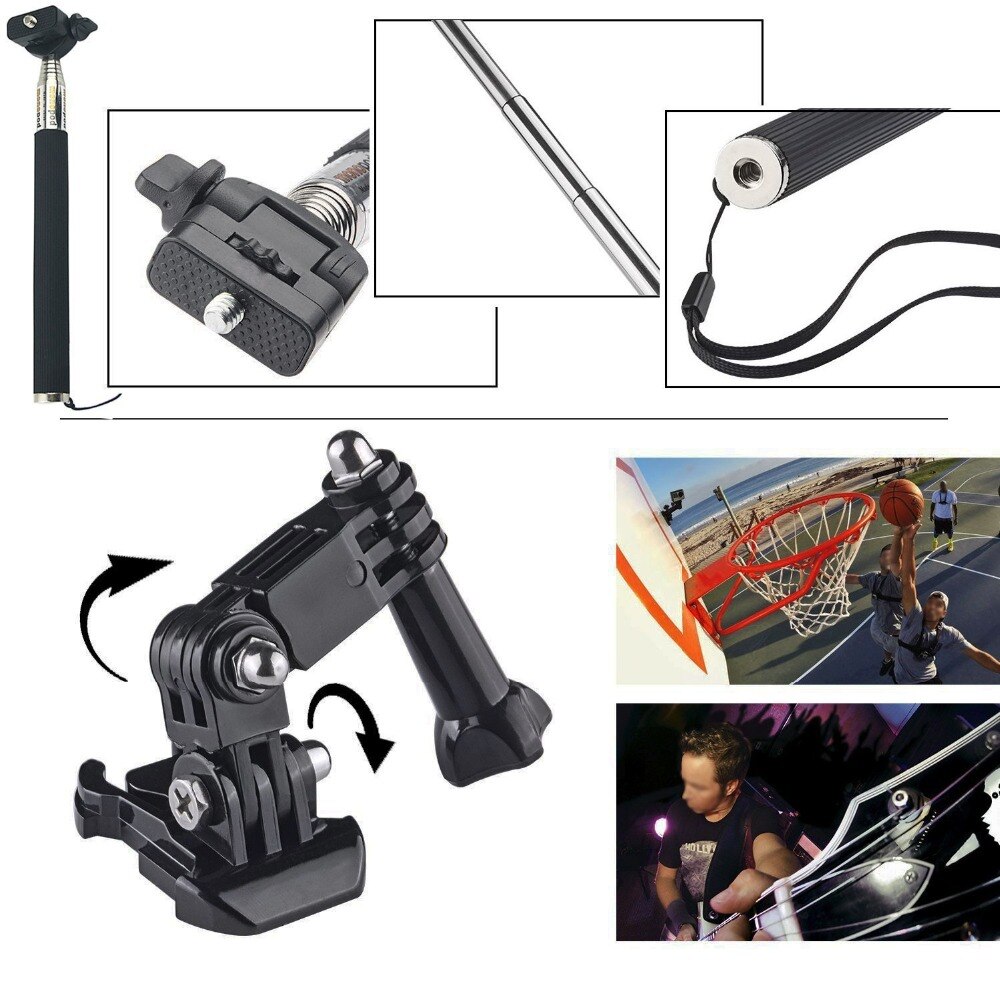 Juego de accesorios para Gopro hero 8, 7, 6, 5, 4, 3 vías, palo de selfie para Eken h8r, xiaomi, osmo action yi, funda EVA