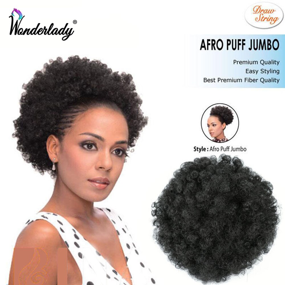 WonderLady Ombre Afro Ponytail Synthetic Puff Curly Chignon Drawstring Ponytail Hairpiece Hair Bun Extension Updo Short Large