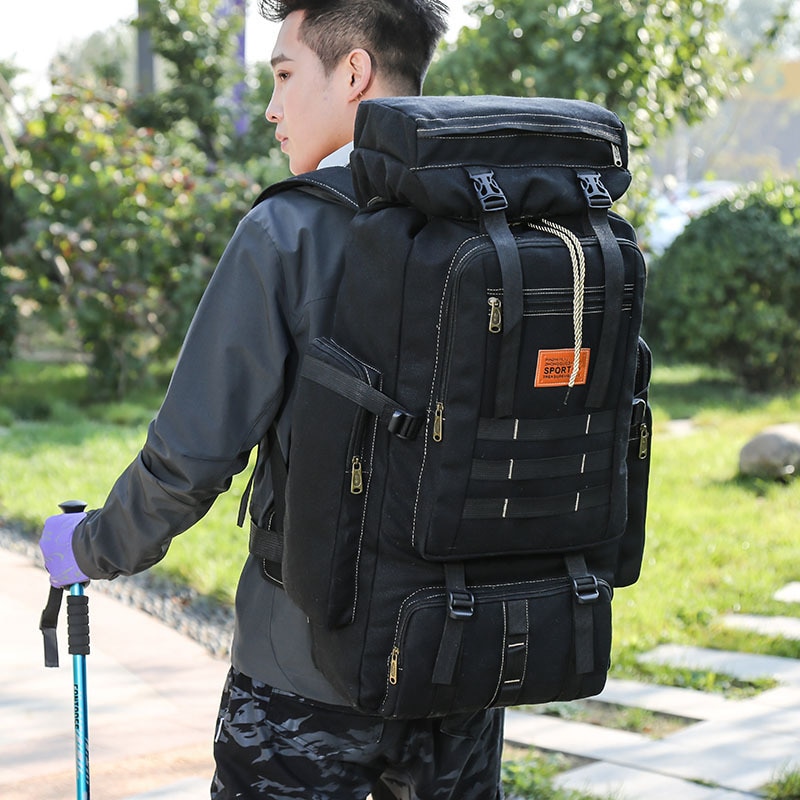 Fengtu 100L Grote Wandelen Klimmen Rugzakken Camouflage Softback Rugzak Voor Mannen En Vrouwen Sport Tassen Camping Reizen Rugzak: 70L Black