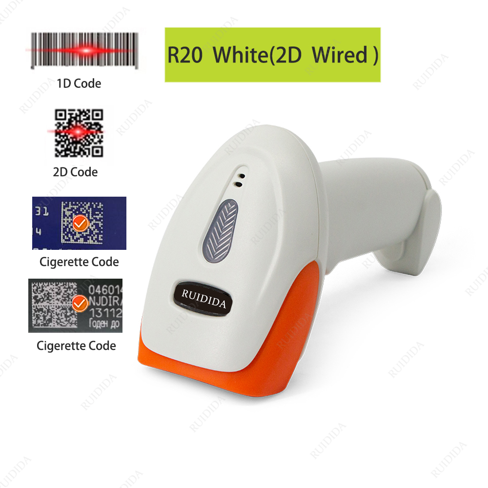 Handheld kabellos Scanner 2d QR Barcode Scanner verdrahtet 1D/2D QR Code Leser Bluetooth Bar Code Scanner USB PDF417 barras: R20 2D verdrahtet Weiß