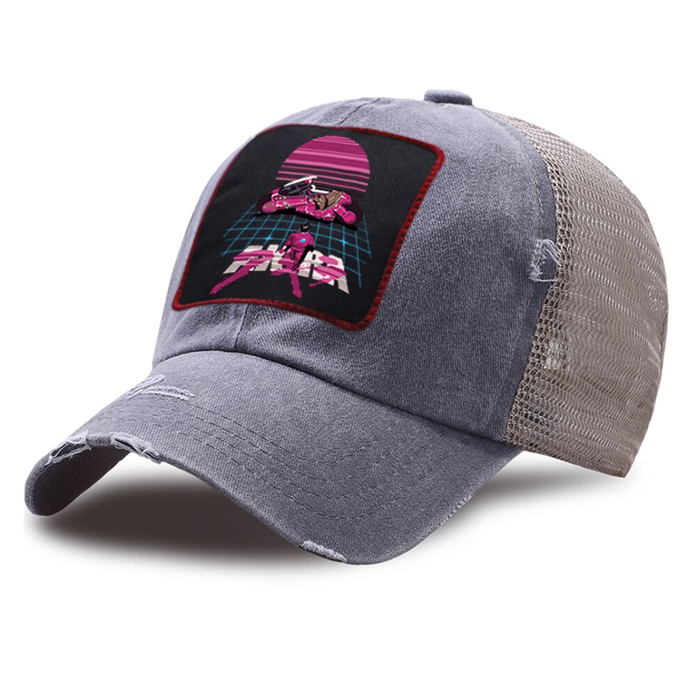 Akira synthwave japan anime baseball hat åndbar casual mesh golf kasketter sport bomuld trucker hatte unisex udendørs snapback cap: Grå 6