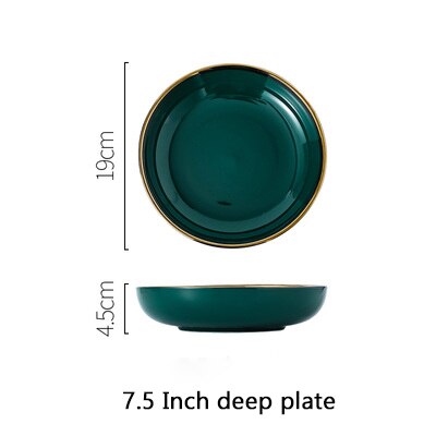 Prato de cerâmica verde dourado, prato verde para embalar alimentos, louças, tigela, sobremesa, louça de jantar: E.7.5 Inch plate