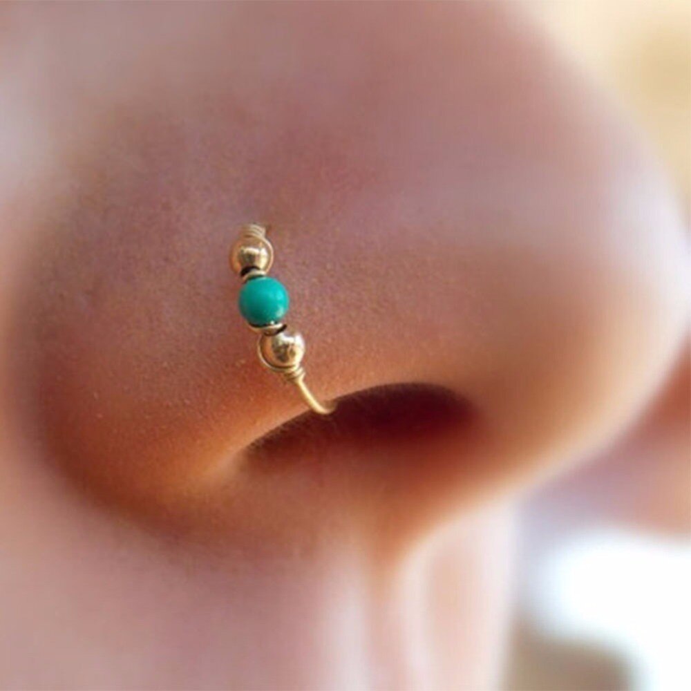 3 Stks/set Retro Ronde Kralen Nose Ring Neusgat Hoop Piercing Sieraden Hip Hop