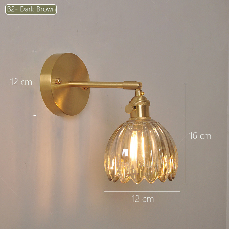 Japansk retro blomstervegglampe i glass moderne enkel nattbordslampe til soverom/studie ledet-speillampe nordisk vegglampe: Rosa