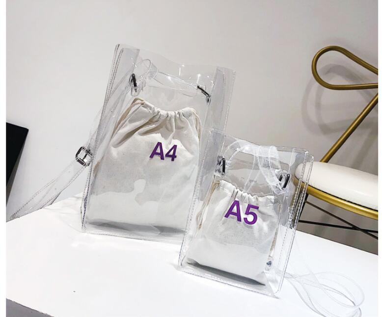 1 zestaw = 2 sztuk kobiet torebka 2 w 1 przezroczysty pakiet A4 A5 pcv dorywczo dziewczyny torba na ramię aligator torba