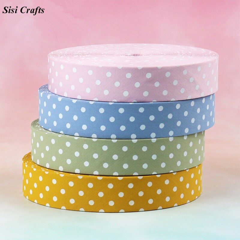 Sisi Crafts 10 25 50mm Print Layering Fabric Tape Grosgrain Ribbon Dots Bias DIY Garment Hair Bow Tie Collar Handmade Accessory