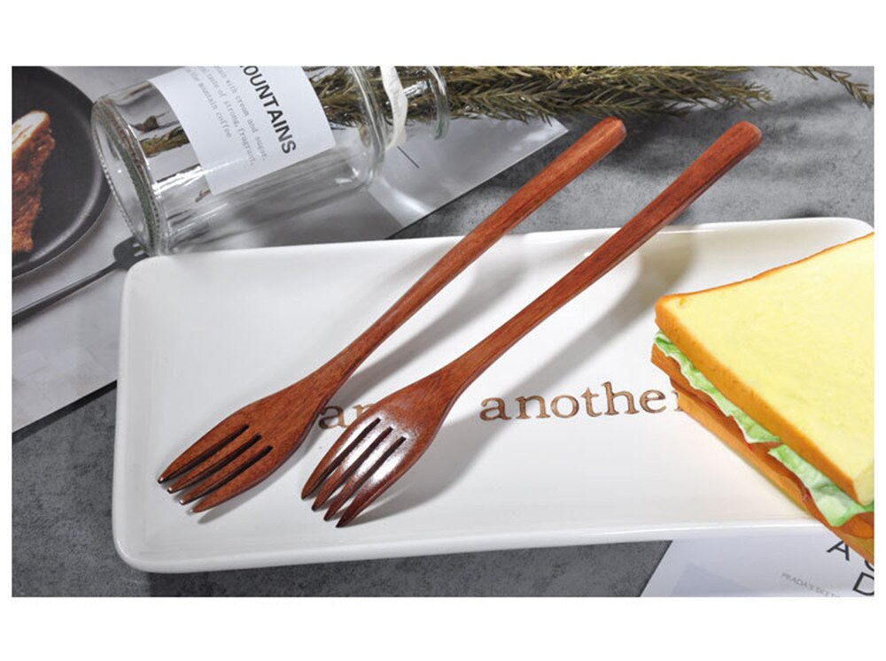 Holz Gabel Lange Griff Bambus Gabeln Küche Kochen Utensil Werkzeuge Salat Obst Gabel Geschirr Küche Zubehör # YJ