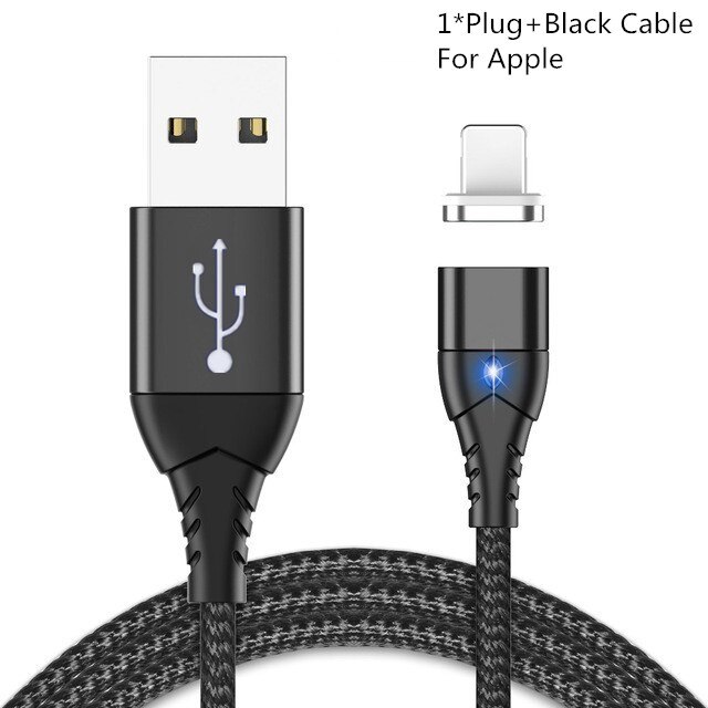 Magnetische Micro Usb Kabel 1M 3A Voor Iphone Samsung Type-C Opladen Lading Magneet Charger Adapter Usb Type C Mobiele Telefoon Kabels: Black For Apple