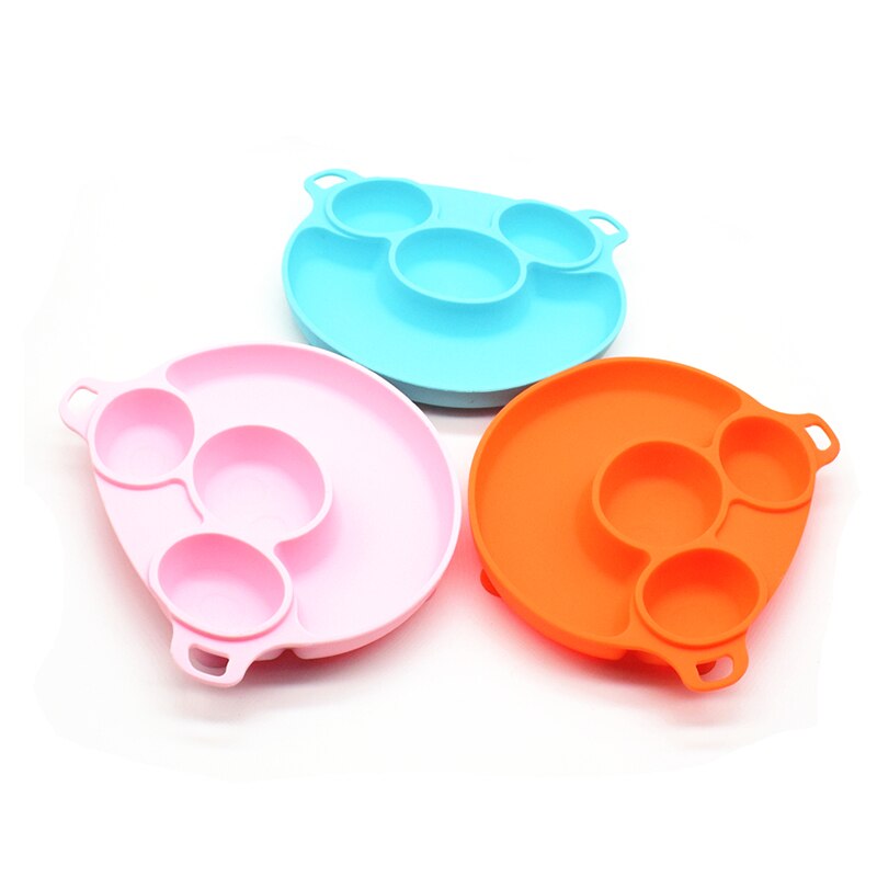 Baby Siliconen Plaat Food Grade Leuke Baby Zuig Voederen Kom Cartoon Bear Paw Vorm Training Servies Peuters Kids