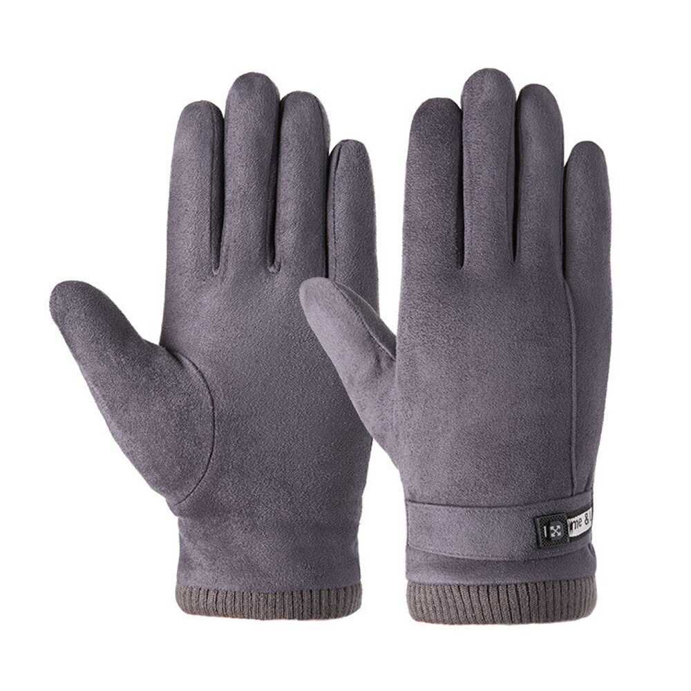 Men's Full Fingers Gloves Warm Winter Velvet Padded Touchable Warm Outdoor Cycling Gloves For Male Gloves: 906Gray