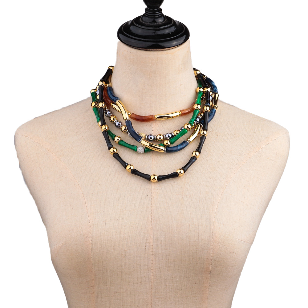 Thin Bamboo Curved Tube Choker Necklace Men Women HipHop Ball Bead Pendant Necklace Stack Trendy Party Jewelry Collar