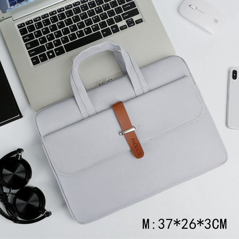 Large Capacity Briefcase Unisex Portable Waterproof A4 Document Computer Storage Handbag Zipper Bag Office Business Accessories: M Gray