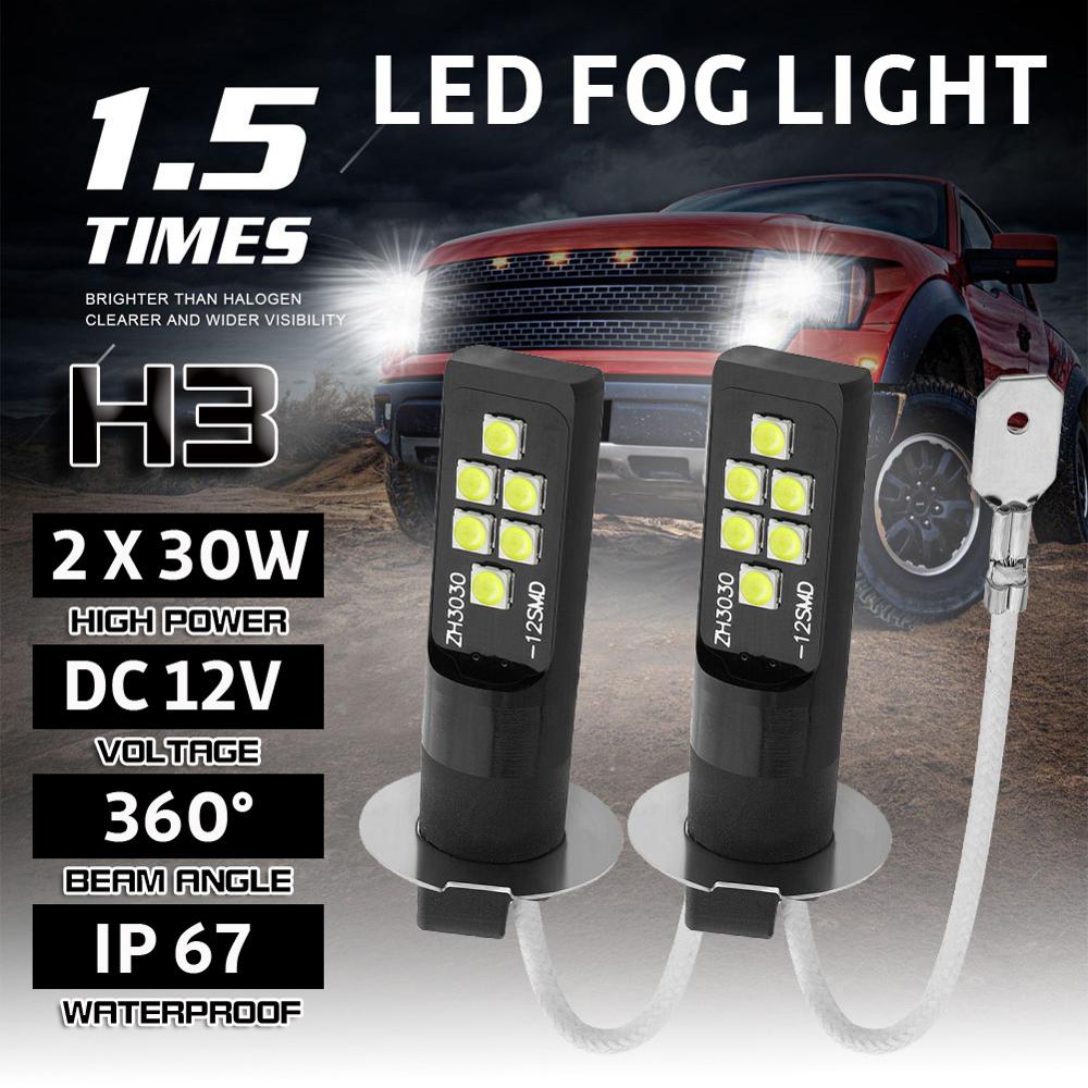 2x H3 Led Lamp 3030 Smd 6000K Witte Auto Mistlamp Hoge Heldere Drl Rijden Lamp Led Mistlamp lamp 12 Smd 3030 Chips Voor Auto Lamp