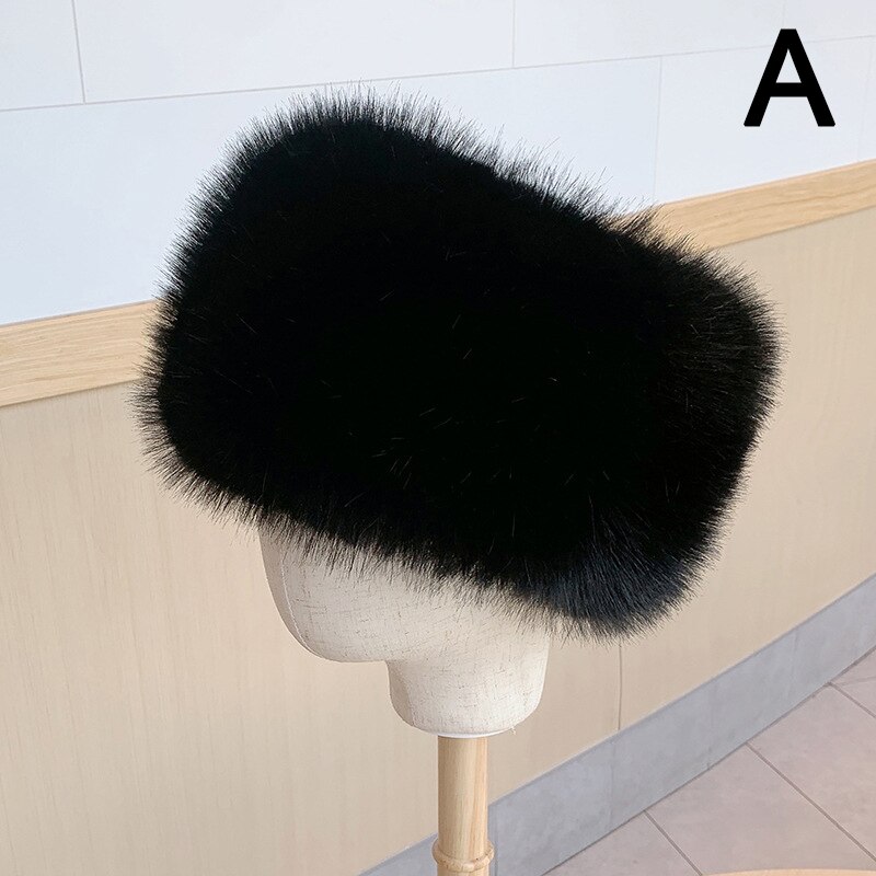 Winter Thick Fluffy Headband For Women Men Fur Hairband Russian Furry Earmuffs Elastic Turban Wide Headwear Ski Hats Accessories: A