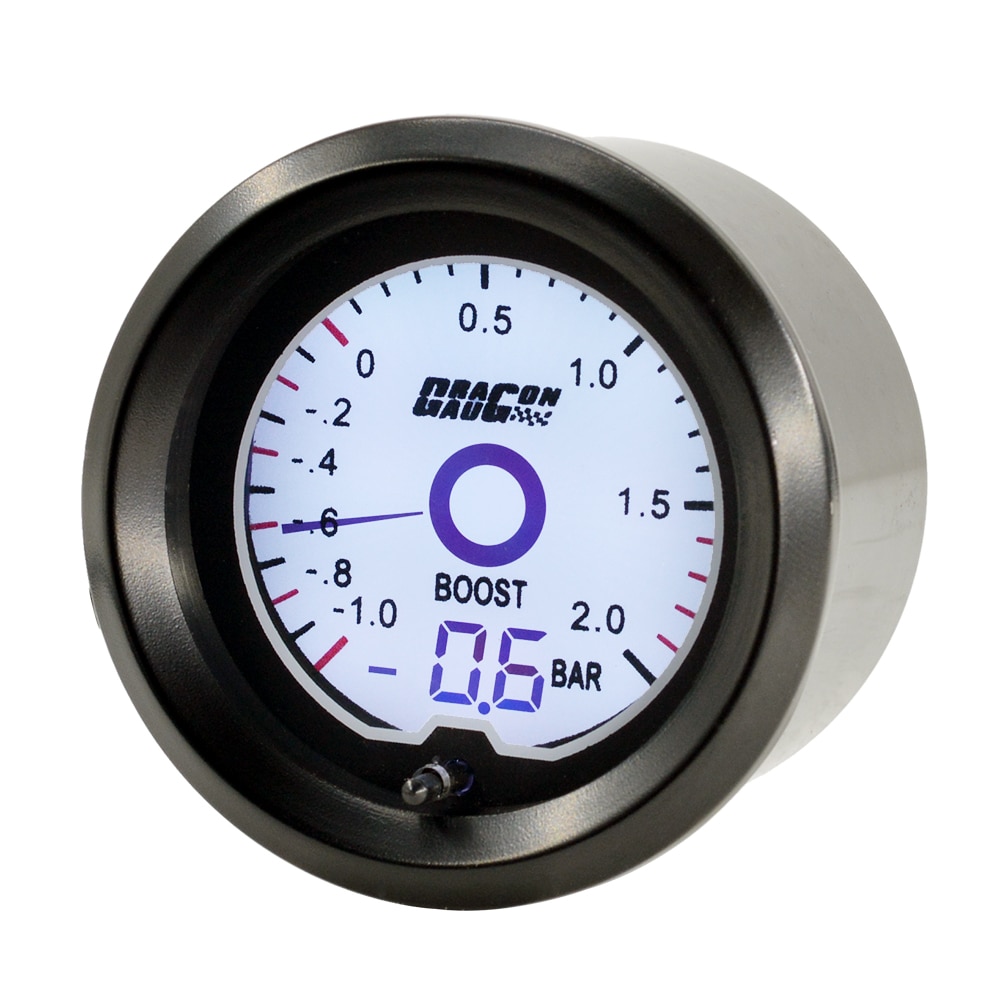 Dragon 52mm 2 Inch LCD Pointer 7 Colors Backlight Car Digital Turbo Boost Gauge -1~2 Bar Press Meter With Sensor