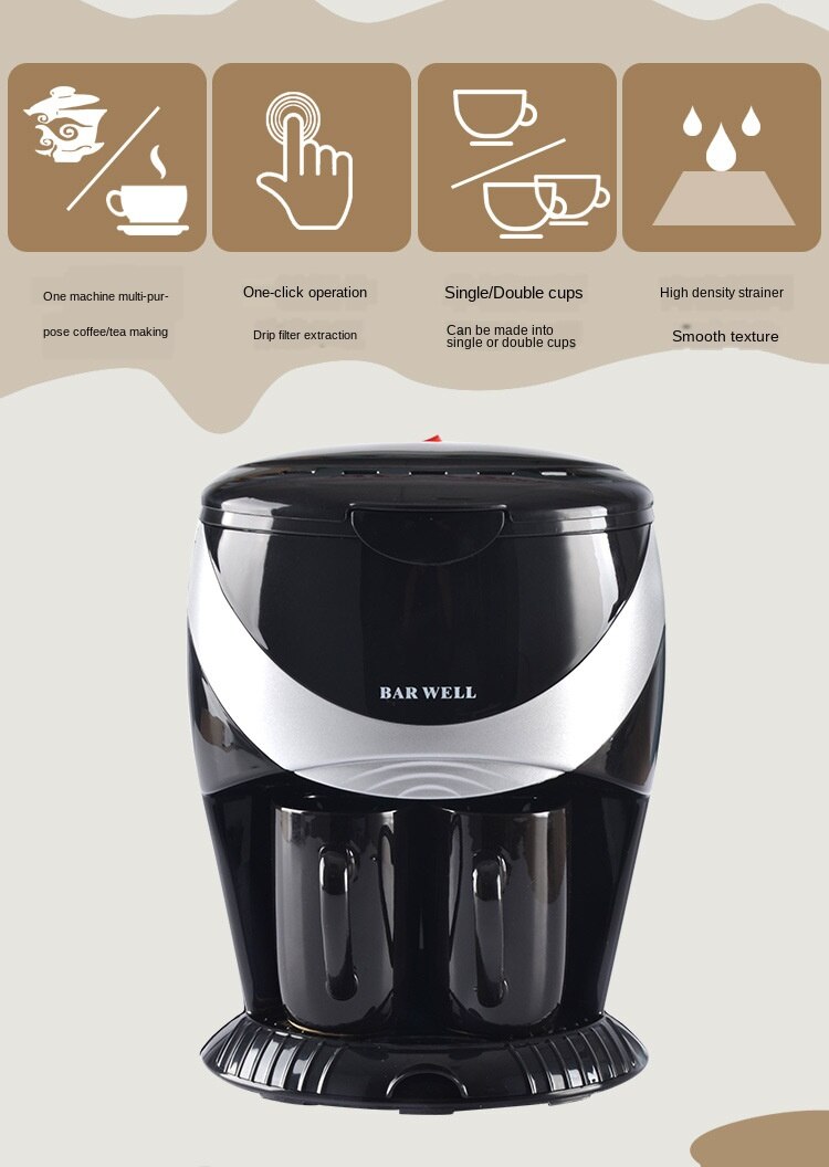 American Coffee Maker Household Small Automatic All-in-One Steam Drip Mini Coffee Machine Electric Single and Double Cups