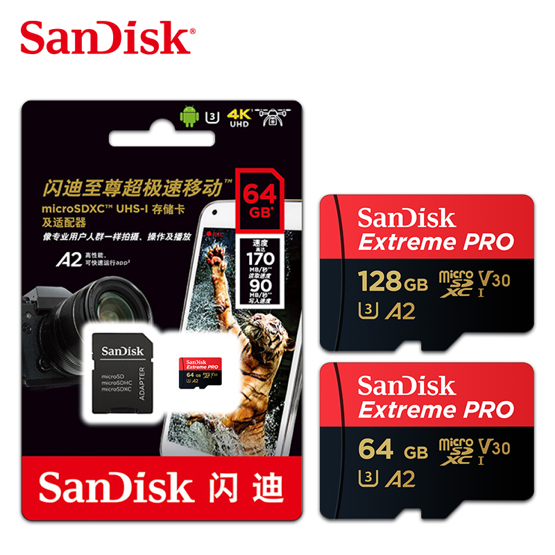 Sandisk Memory Card V30 A2 128GB 64GB 32GB 16GB Flash Micro TF SD Card 256GB MicroXC Per Second 10 M For Smartphone Adapter