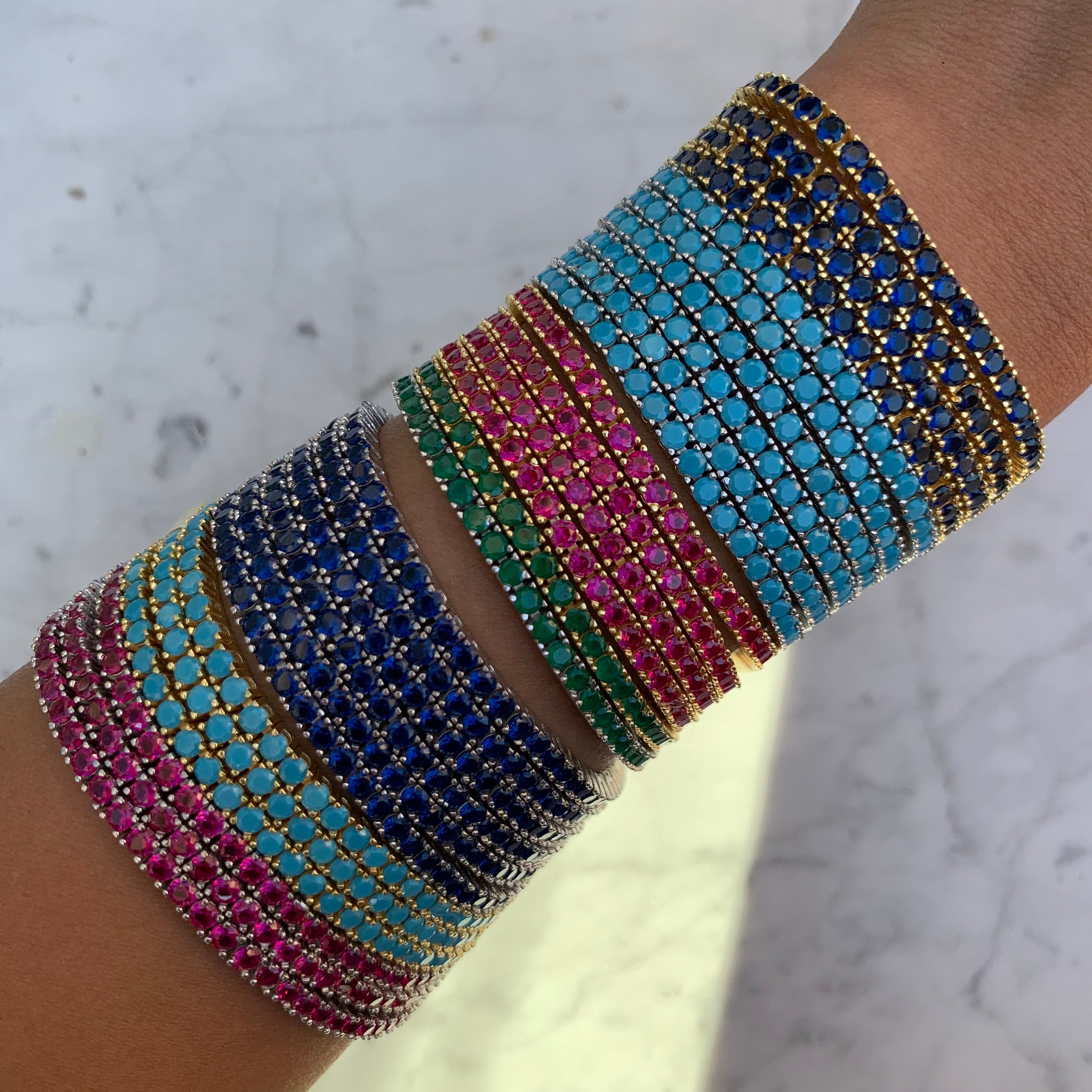 Stijlen Mode 3mm Blauw Turkoois Steen Tennis Chain Armband Voor Vrouwen Meisje Hip Hop Goud Kleur Sieraden