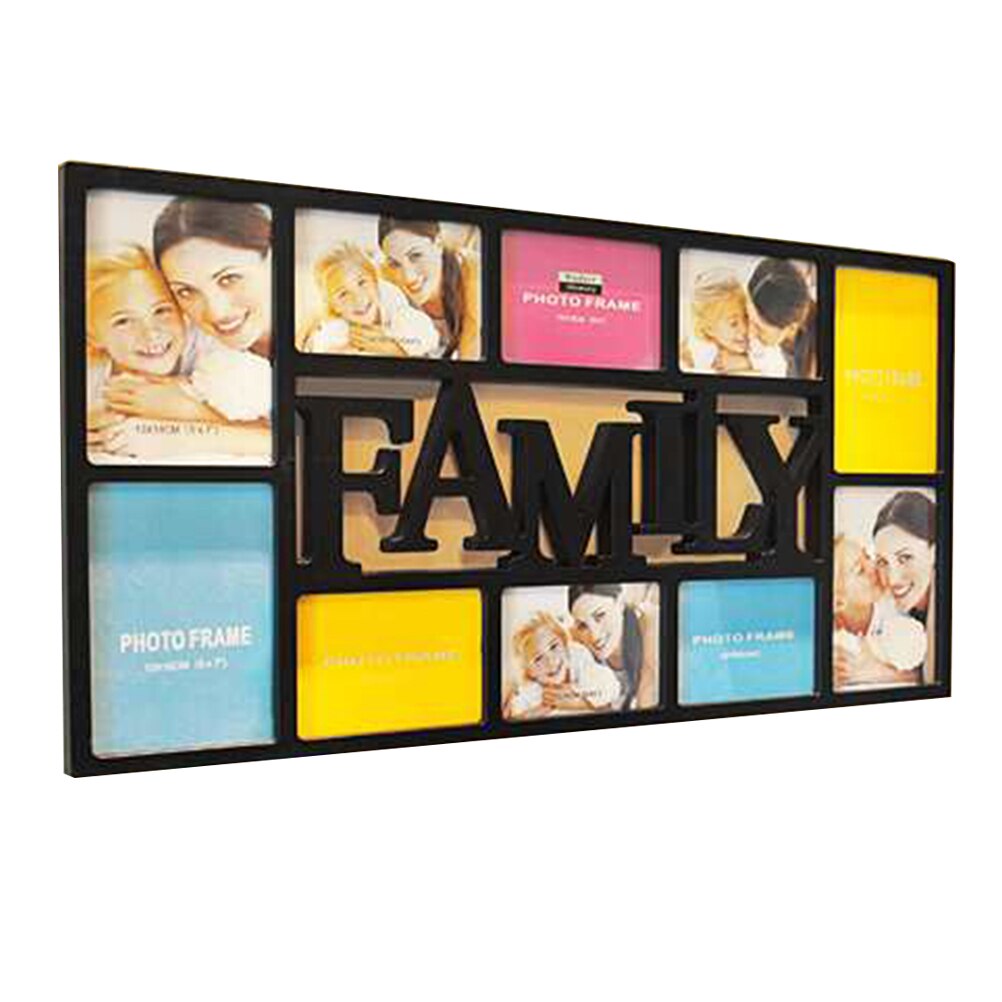 Plastik fotoramme 10 slots rammer til billeder porta retrato billedramme med store bogstaver til vægdekoration 74 x 38cm: Sort