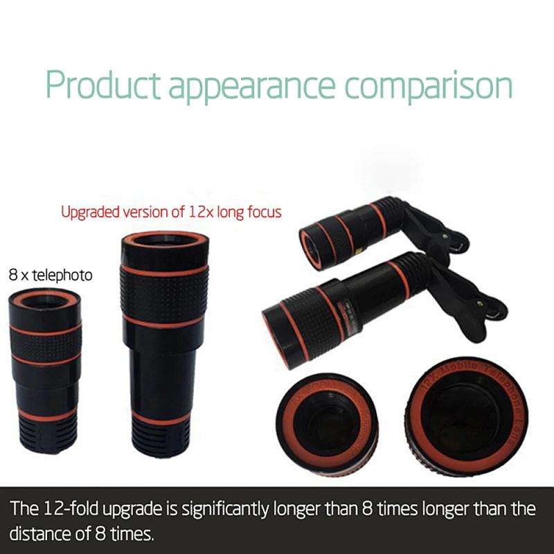 Objectif de télescope universel pour caméra, Zoom optique 12x à Clip, pour téléphone portable, IPhone, accessoires d'objectif de téléphone portable