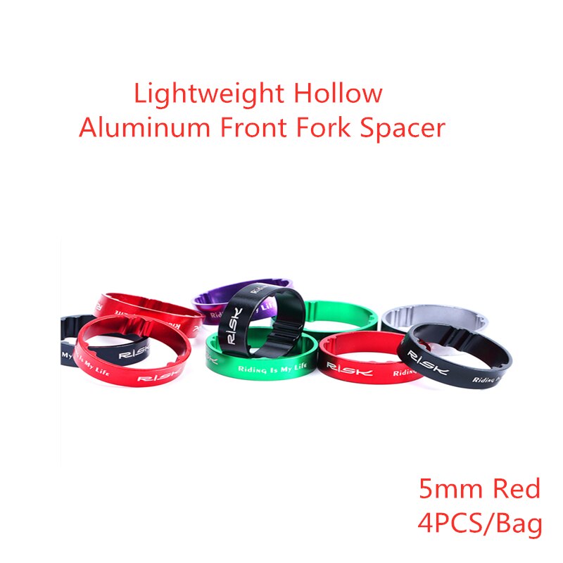 RISK-arandelas para horquilla de bicicleta, espaciadores para manillar, accesorio de ciclismo, ajuste de 5/10mm, aleación de aluminio: 4pcs-5MM Red