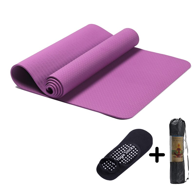 183*61*0,6 cm estera de Yoga TPE alfombra elástica antideslizante esteras de Pilates gimnásticas para el deporte al aire libre ejercicio Fitness gimnasio almohadilla insípida: Purple