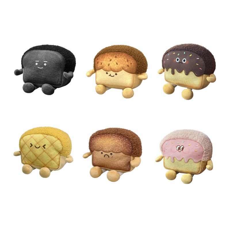 Cute Toast Bread Plush Pillow Toys Black Bread Pineapple Buns Chocolate Sauce Strawberry Jam Emotional Bread Soft Stuffed Toy
