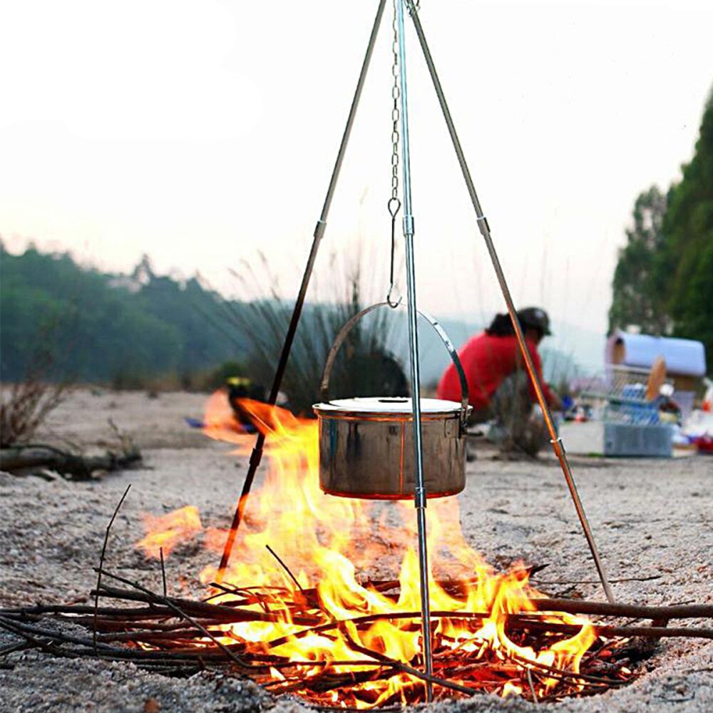 1 sæt /3 stk bærbar grill lejrbål stativ praktisk campingforsyning (sort)