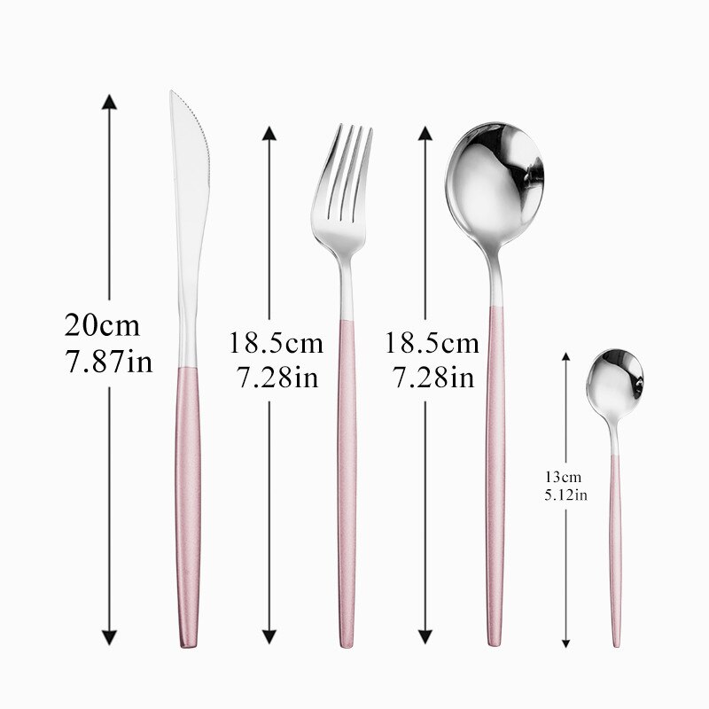 4 teile/satz Dinner Set Edelstahl Besteck Set Messer Gabeln Weihnachten Löffel mit Lange Griff Set Portable Geschirr Geschirr: pink silver 4pcs