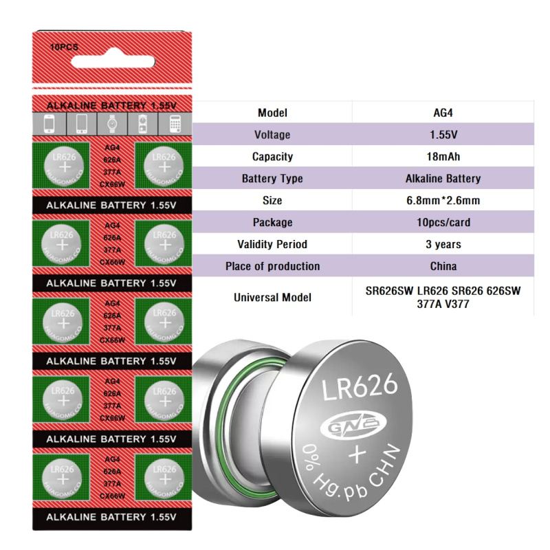 10-200 Stücke AG4/LR626 1,5 V Knopfbatterien SR626SW 377 377A 376 LR66 177 Münzen Zelle Alkaline Batterie für Uhren Spielzeug Kein Mercury