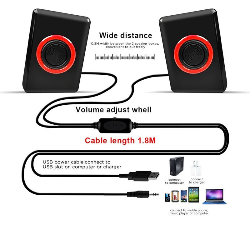 Surround Portable Computer Speakers With Stereo Bass Usb Wired Powered Multimedia Speaker Desktop For Pc Laptops