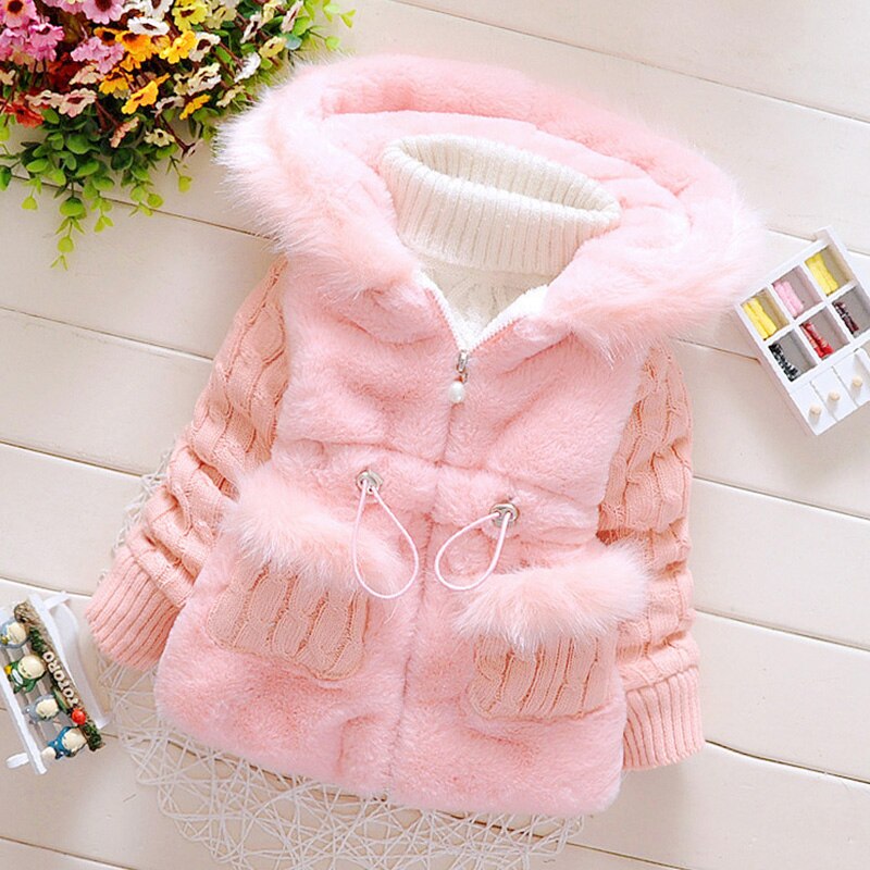 Bebê meninas outono inverno quente grosso algodão jaqueta crianças roupas crianças natal outwear casacos com capuz 2 3 4 5 anos: Rosa / 12 m
