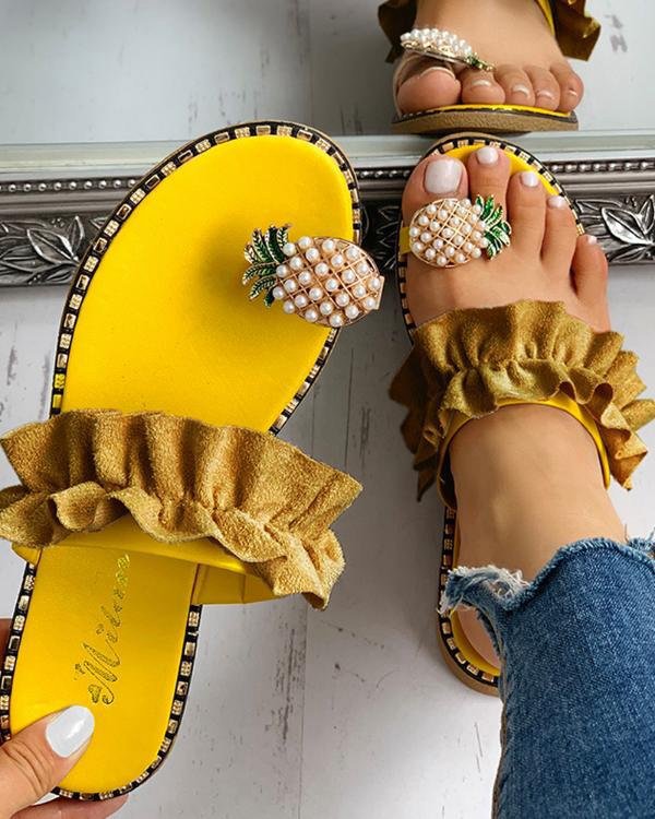 Grande taille 42 femmes sandales d'été bascule bohême ananas chaussures de plage unique doigt confort en plein air pantoufles sauvages pour les filles