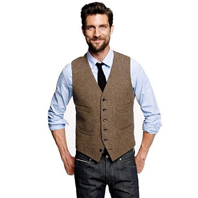 Herr vintage brun tweed väst ull england stil herr kostym väst affär formell kostym väst