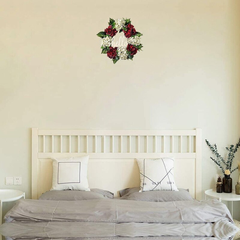 Wreath for Front Door Spring Summer Wreath Red White Hydrangea Wreath Handmade Wreath Hello Wreath Farmhouse Wreath
