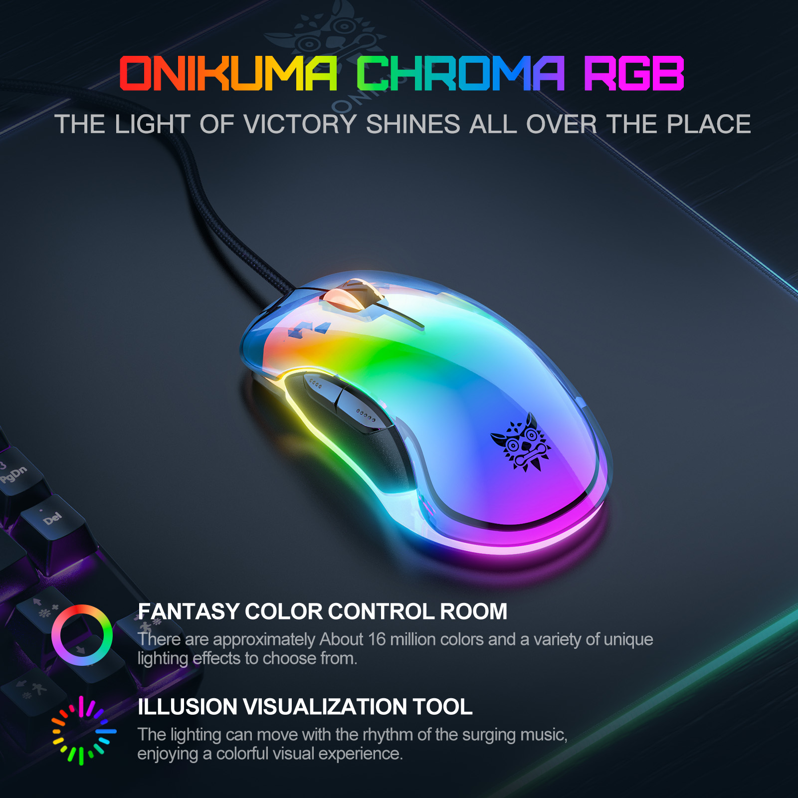 ONIKUMA Phantom RGB Gaming Mouse 7-Speed Adjustable DPI Dual Haptic Scroll Wheel