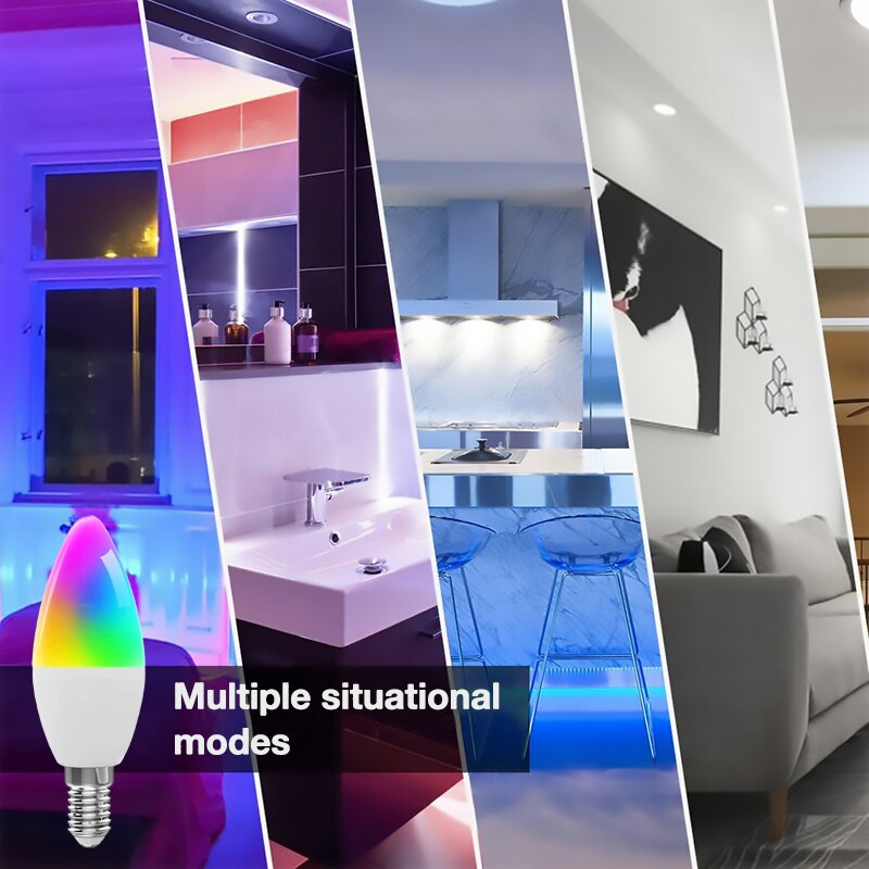 Tuya wifi smart led pære  e14 rgb cw dæmpbar led lampe fjernbetjening kompatibel med smart life stemmestyring alexa google home