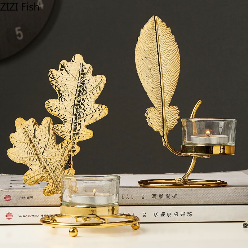 Portavelas de aleación de cobre de imitación decoraciones bodas fiestas candelabro planta de Metal dorado hojas candelabros MESA CENTRO DE MESA