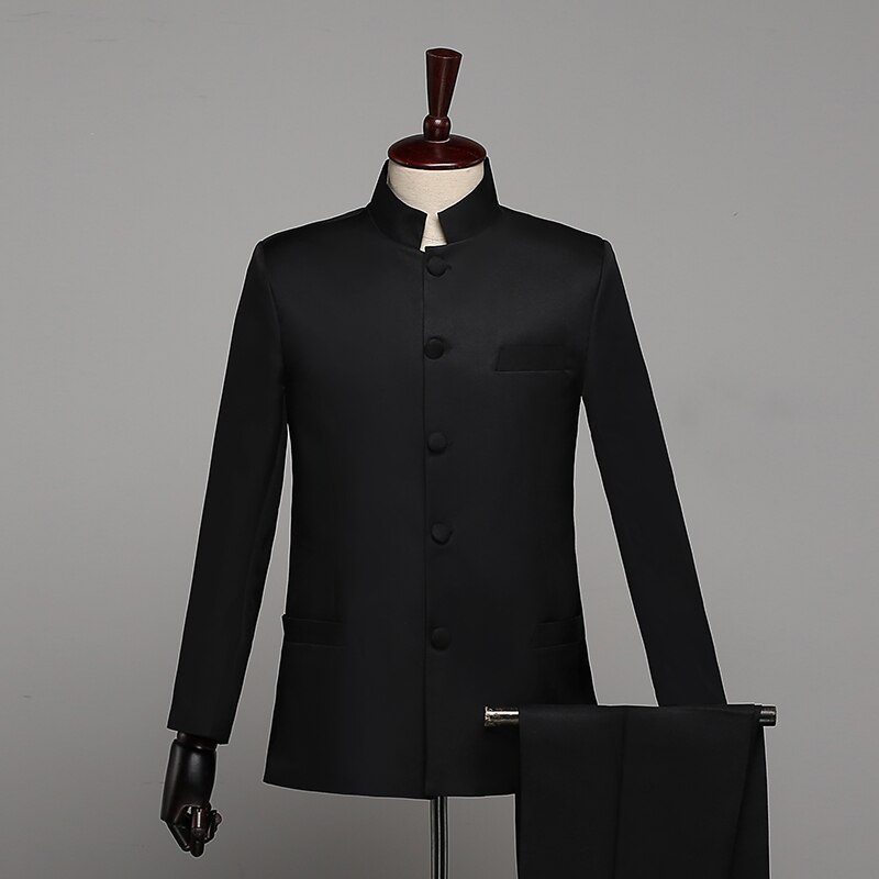 Chinese Style Mandarin Collar Men's Suits Male blazer casual suit Embroidered Classic Business Wedding Dress Male