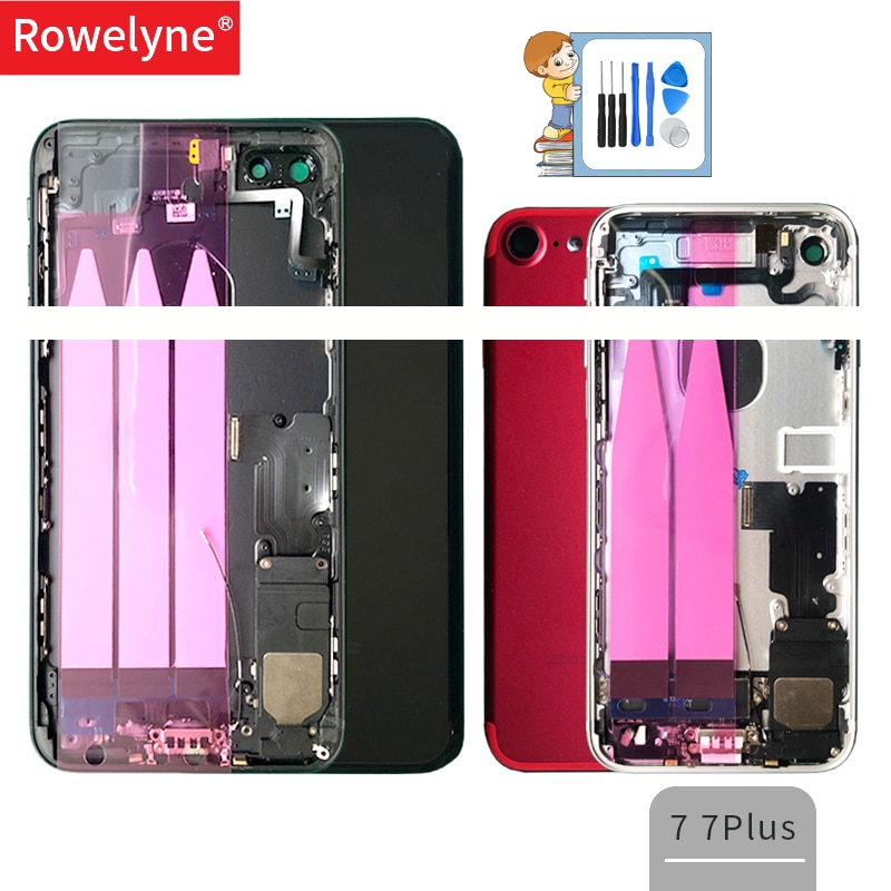 Full Housing for iphone 7 7Plus Plus Back Battery Door Cover Middle Chassis Frame with Flex Cable Replacement Parts Assembly