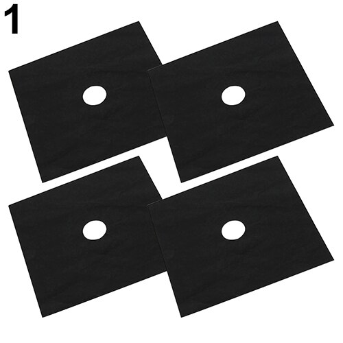 ! 4Pcs Removable Easy Clean Square Foil Gas Hob Protector Liner Stove Protection Mat: black