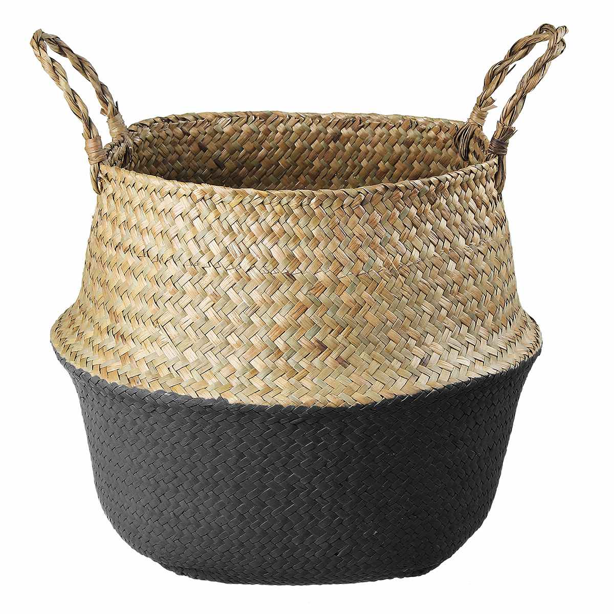 Opbergmanden Zeegras Manden Rieten Opknoping Bloempot Manden Bloem Thuis Pot Panier Osier Mand Voor Speelgoed Vuile Wasmand: Black