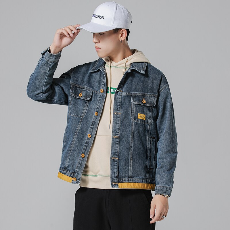 iiDossan Classic Coat Men Denim Jackets Jeans Jacket Hip Hop Streetwear Overalls Denim Men Patchwork Denim Casual Coats