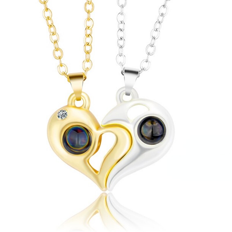 Couple Matching Necklace Sun Moon Heart Magnetic Paired Pendant Jewelry Chain Geometry Choker Lover 2 PCS/Set: Style 13